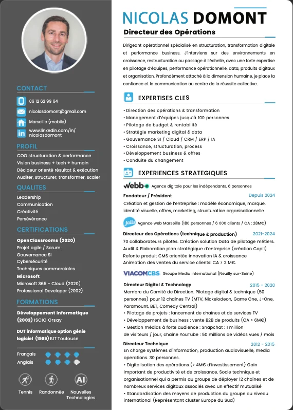 Aperçu du CV de Nicolas Domont