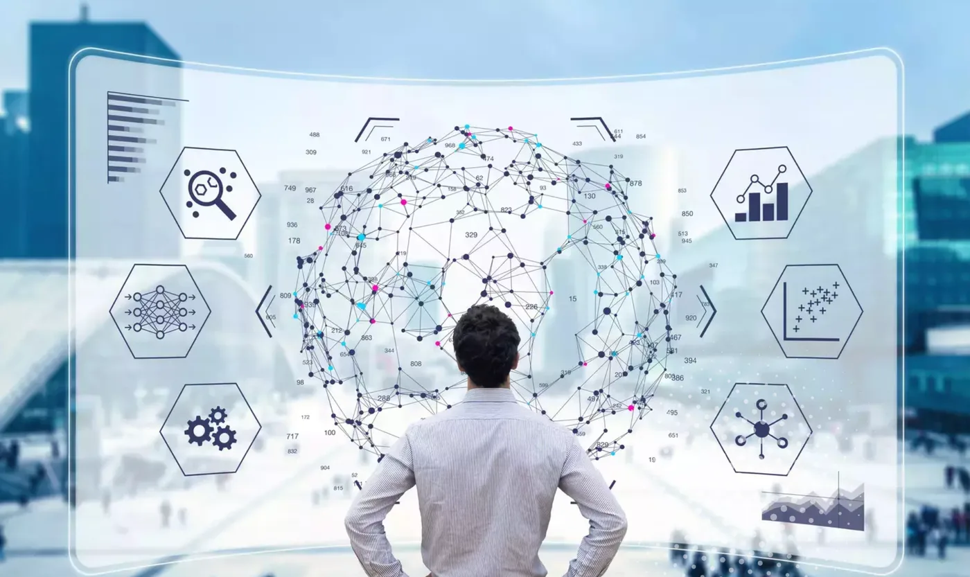 Illustration représentant l'analyse de données et l'intelligence artificielle appliquée à l'entreprise