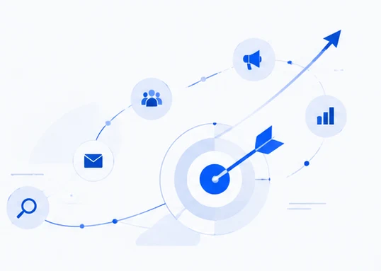 Illustration d'une stratégie marketing digital, avec ciblage, acquisition et suivi de performance